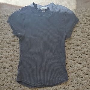 Topshop Dusty Blue Ribbed Short Sleeve Tee